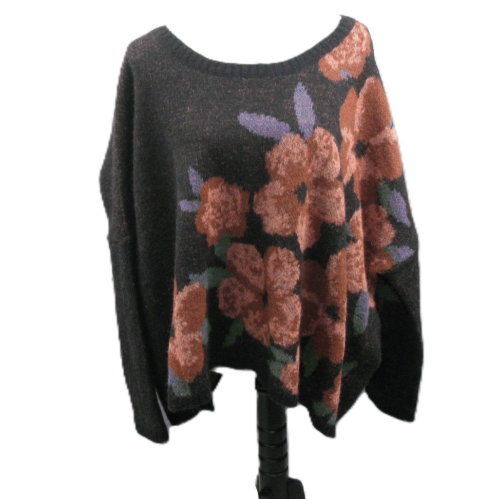 Andree By Unit Black Floral Oversized Wool Blend Sweater Size Large